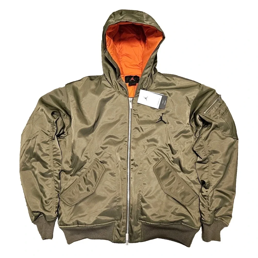 Jordan Bomber Jacket Mens Large Olive Green New Hooded Flight HV0540-222